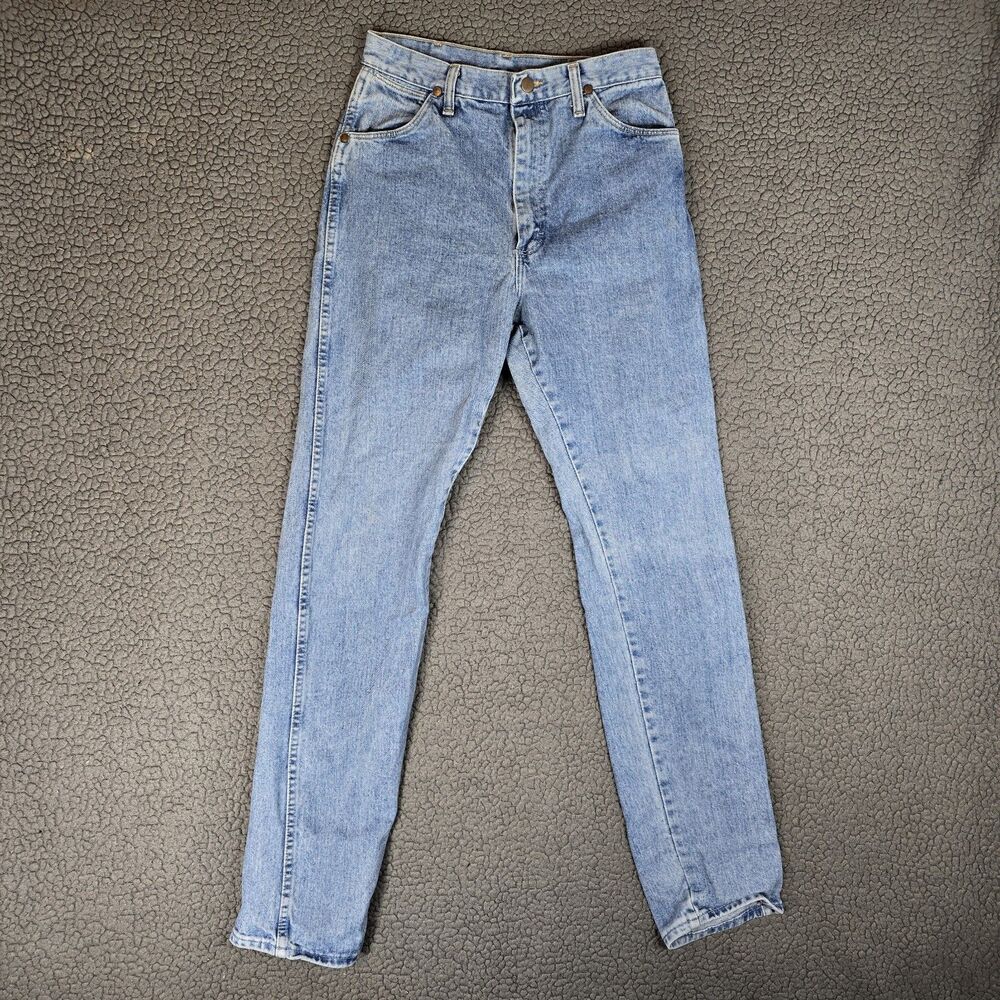 Vintage Wrangler Jeans Womens 28X34 Light Blue Straight Leg High Rise Bareback